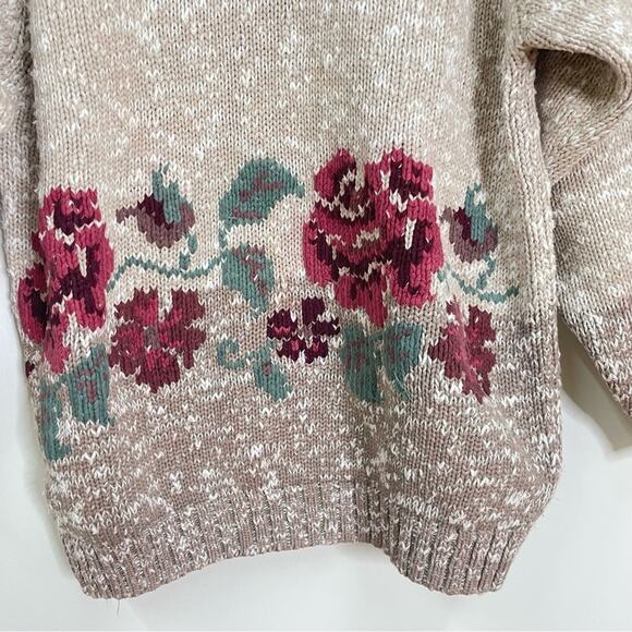 Vintage 90s Eddie Bauer Women’s Floral Rose Heavyweight Cotton Ragg Sweater sz M - Picture 4 of 11